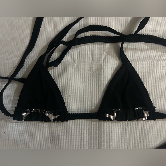 NWOT Sexy Skimpy Handmade Silver & Black Micro Tri-Top Y-String Bottom Bikini - Picture 6 of 7